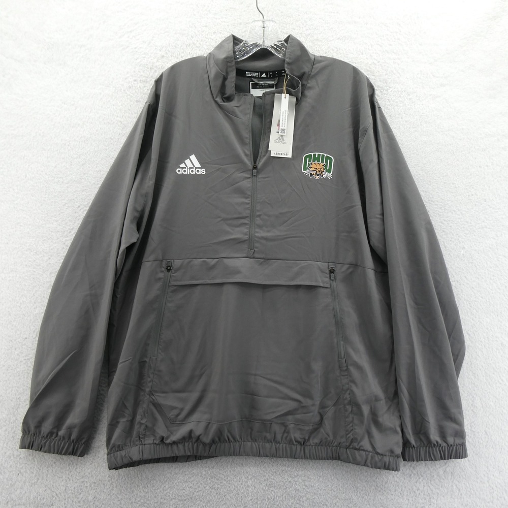 Adidas Windbreaker Mens Large‎ Ohio Bobcats Gray Quarter Zip Aeroready Jacket
